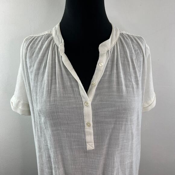 MAEVE White Crinkled Blouse Cotton Short Sleeve Round Hem Pullover Size X-Small - Picture 2 of 9